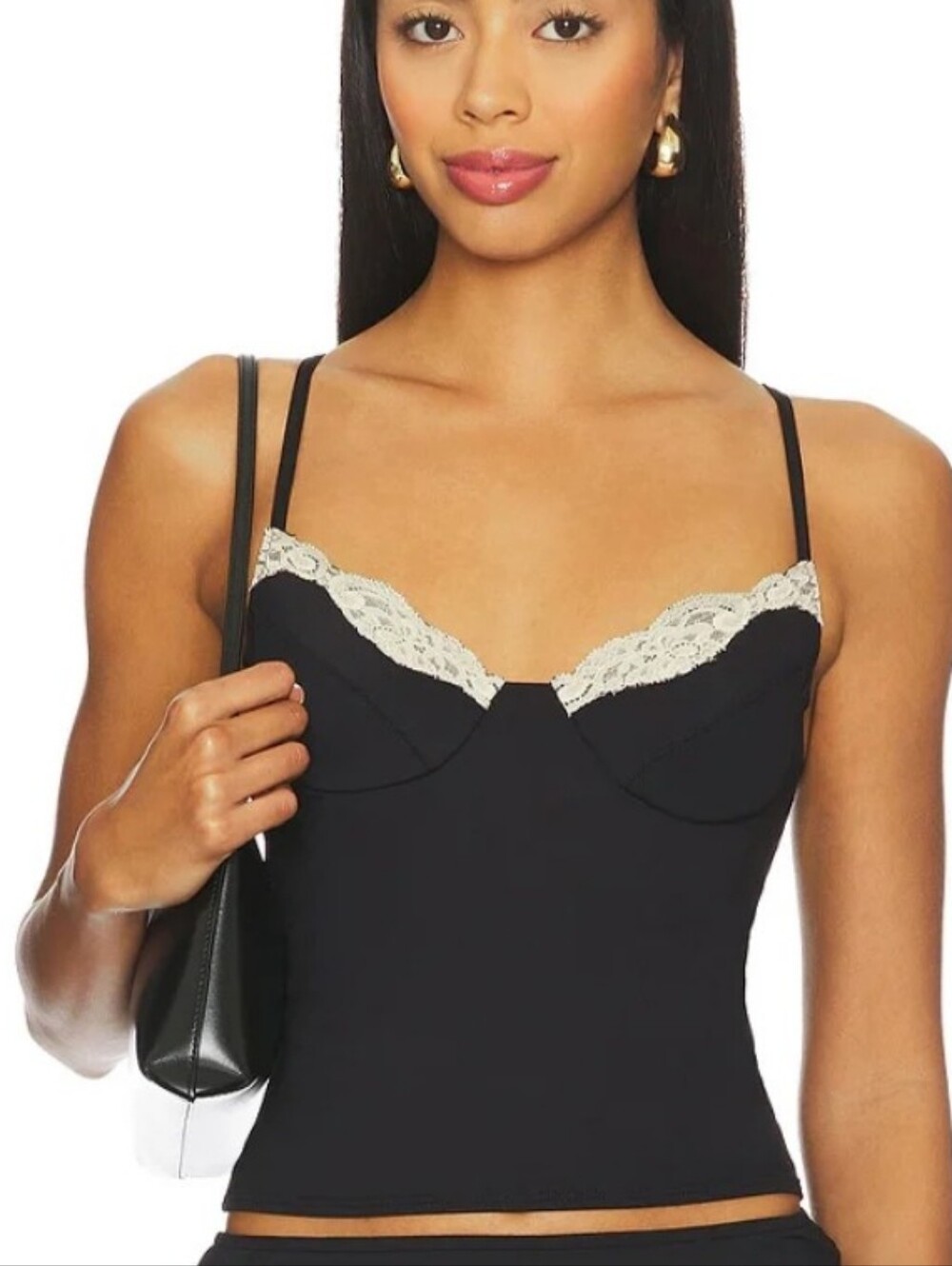 Only Hearts Delicious With Lace Rose Underwire Cami in Black & Parchment New